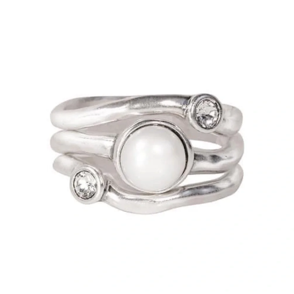 Grace & Heart G&H SYMPHONY RING Size 9 SET 3 Stackable Rings CZ/Pearl Brand New
